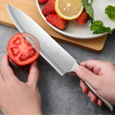 couteau de cuisine lame fine manche métallique